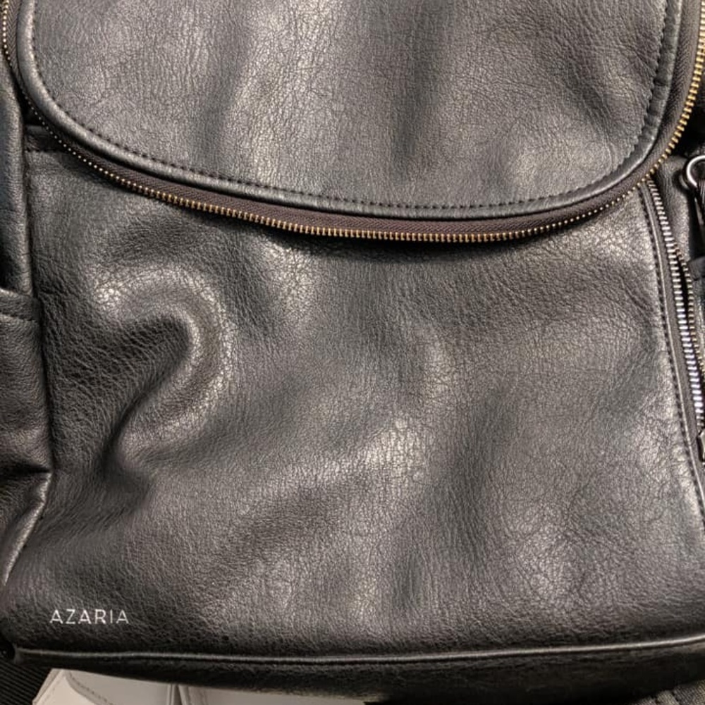 Azaria Black Leather Backpack Purse Diaper Bag